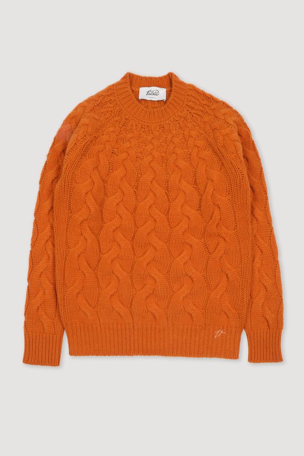 CASHMERE, ARAN CREWNECK SWEATER