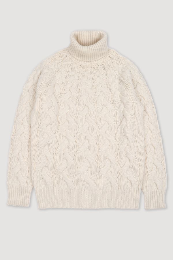 CASHMERE, ARAN ROLLNECK SWEATER