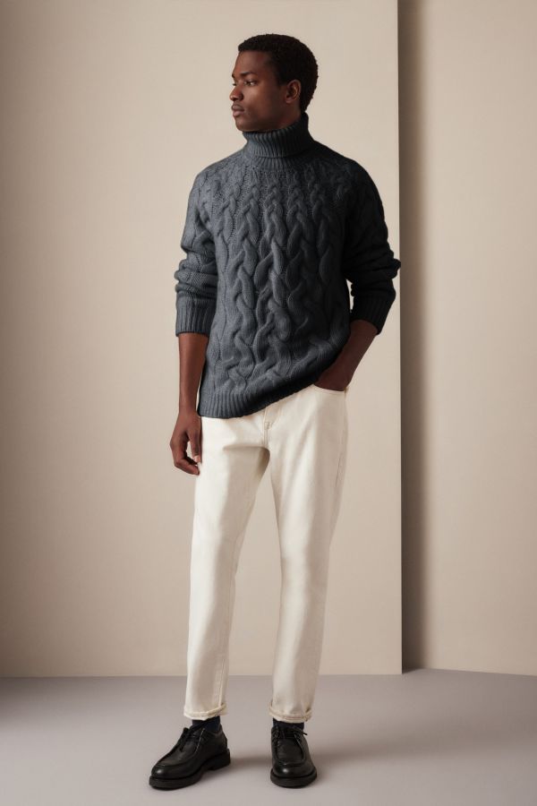 CASHMERE, ARAN ROLLNECK SWEATER