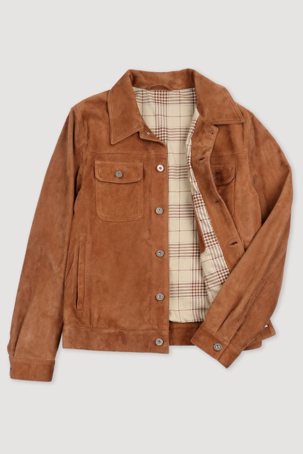 Suede Trucker Jacket Sandal tobacco Men s designer luxury