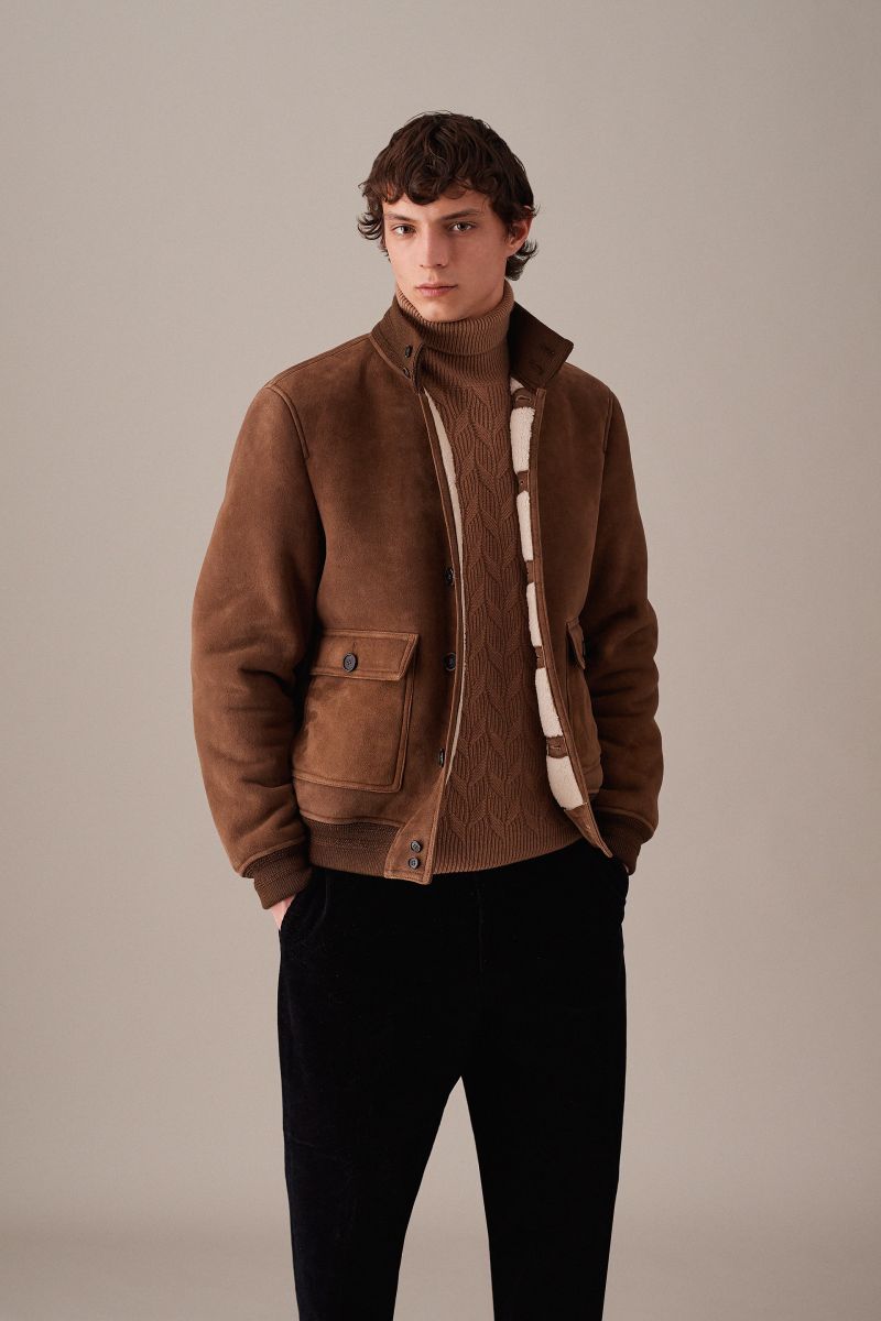 Mens suede shearling jacket best sale