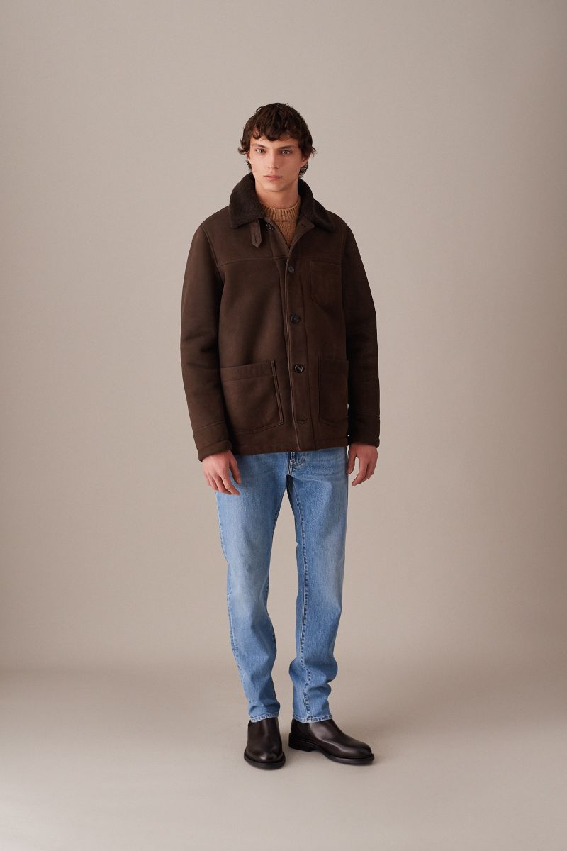 Suede Shearling Work Jacket Coffee Men s designer luxury outerware made in Italy Valstar