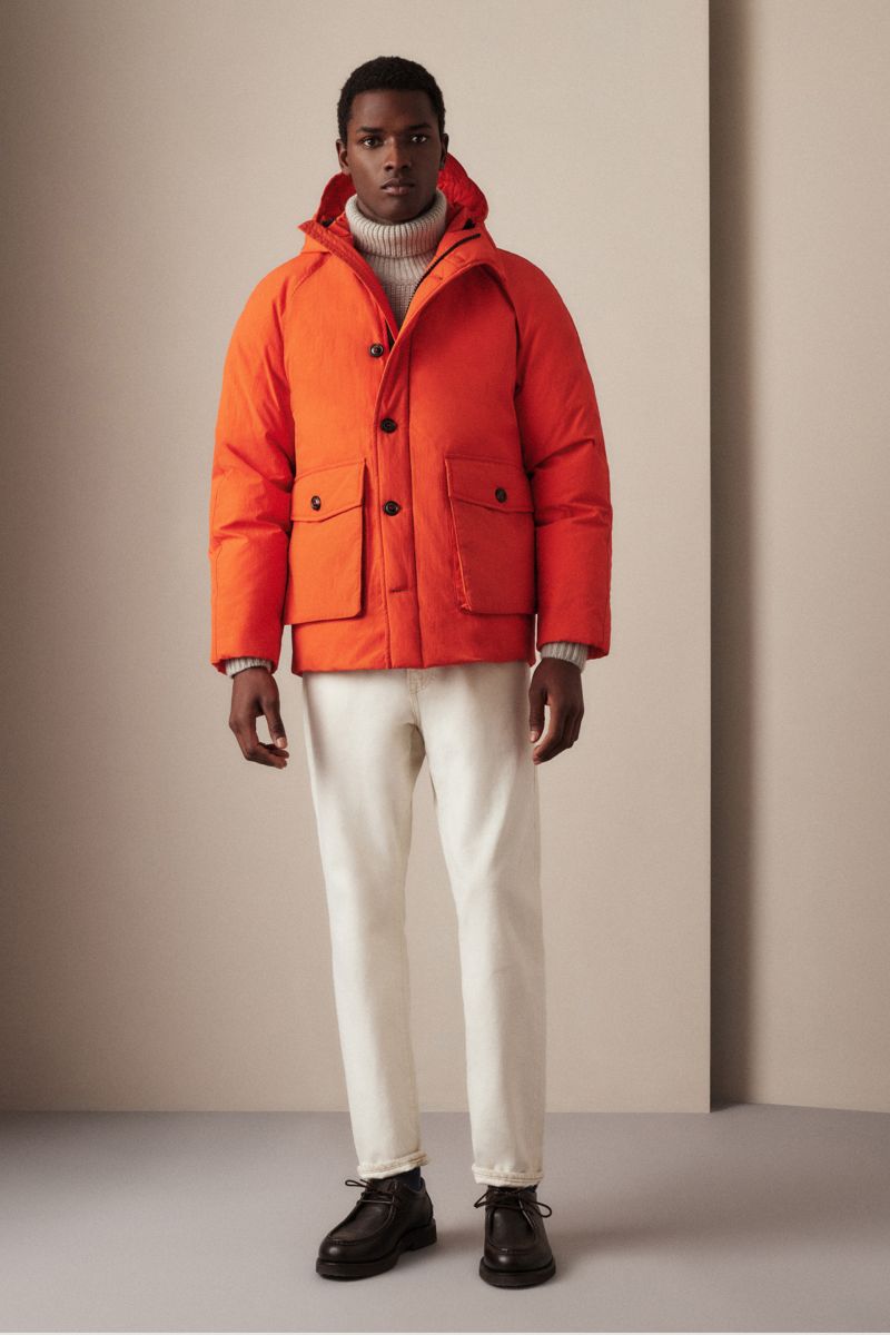 Orange hooded on sale puffer jacket