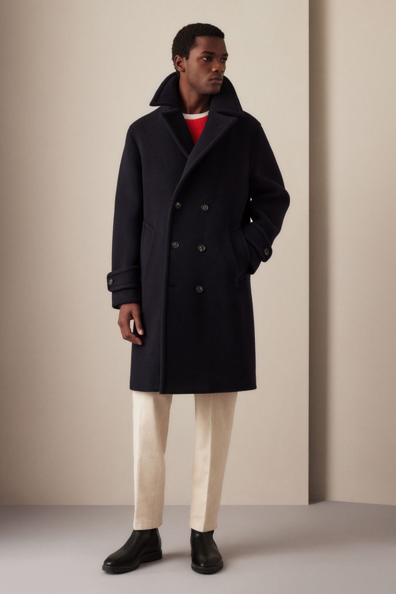 Navy double breasted overcoat online
