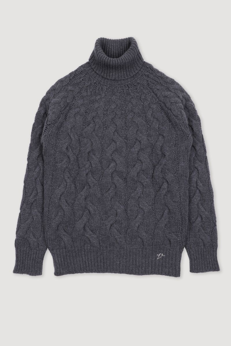 CASHMERE, ARAN ROLLNECK SWEATER