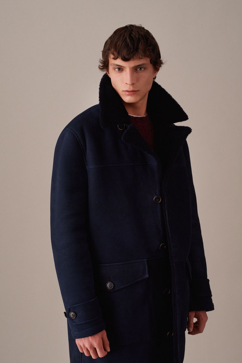 Navy shearling coat hotsell