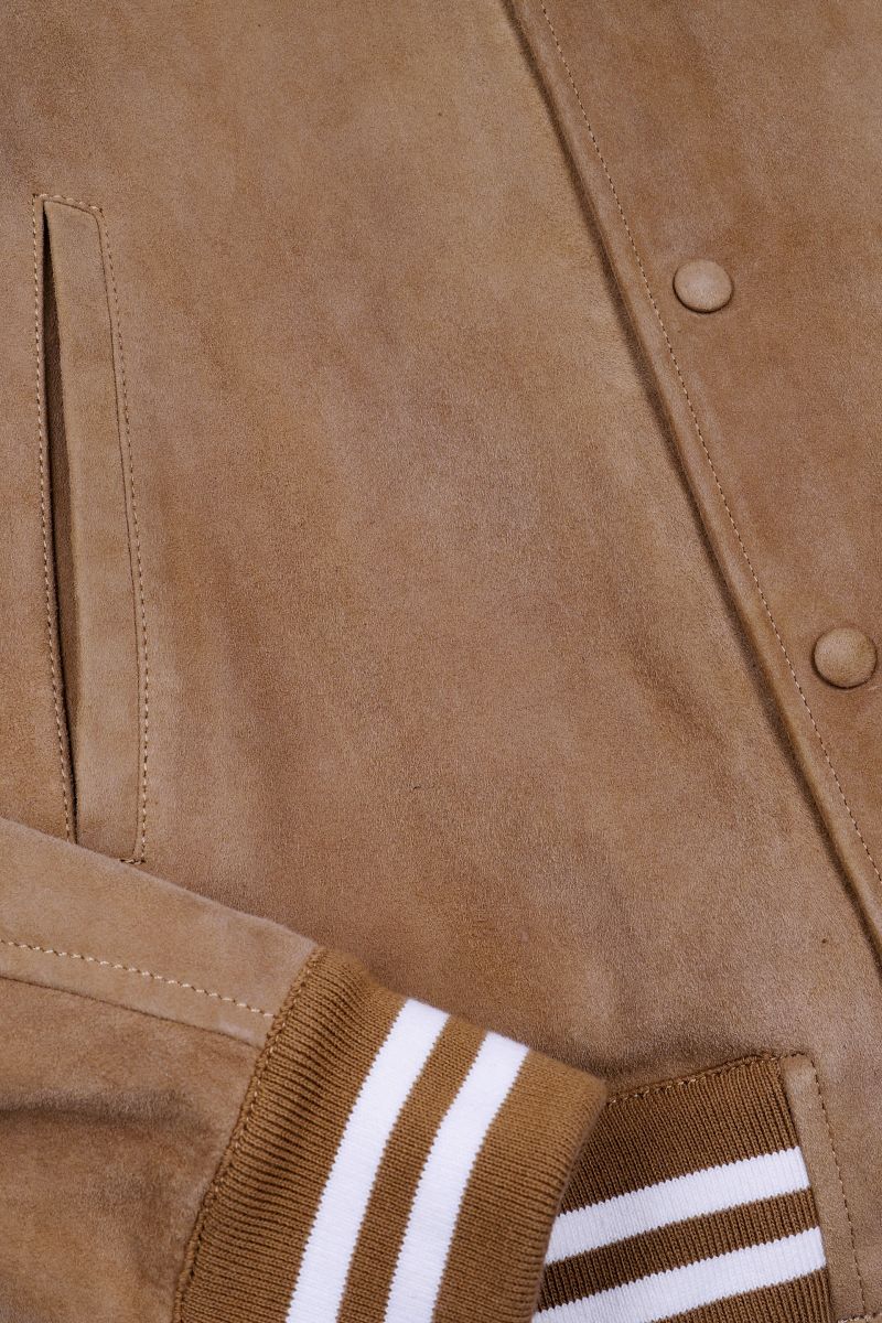 Faux Suede & Leather Varsity Bomber Jacket